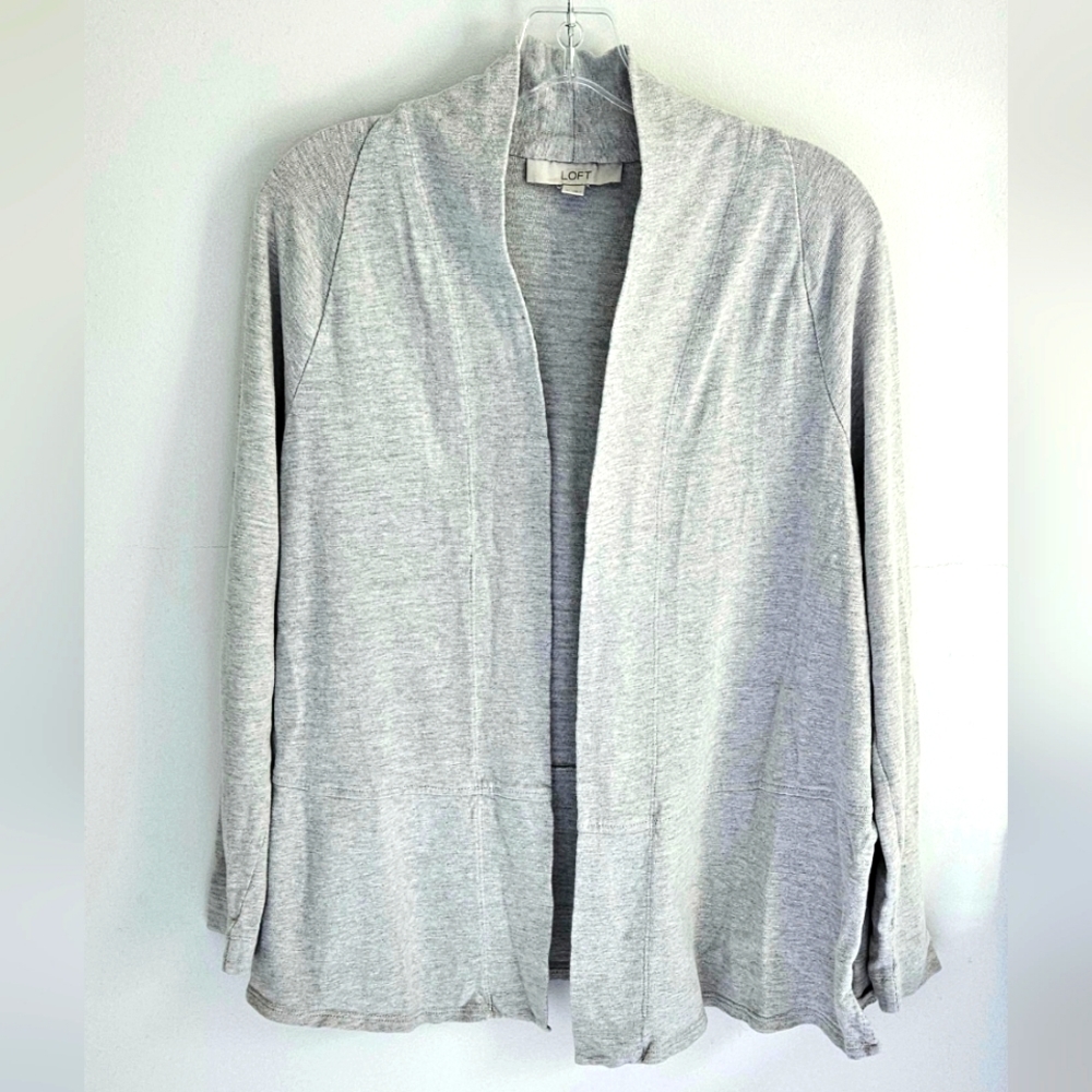 Loft Gray Lightweight Open Cotton Cardigan Tie Around Waisr